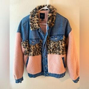 Gently Worn Jean/Leopard Print Teddy Jacket
